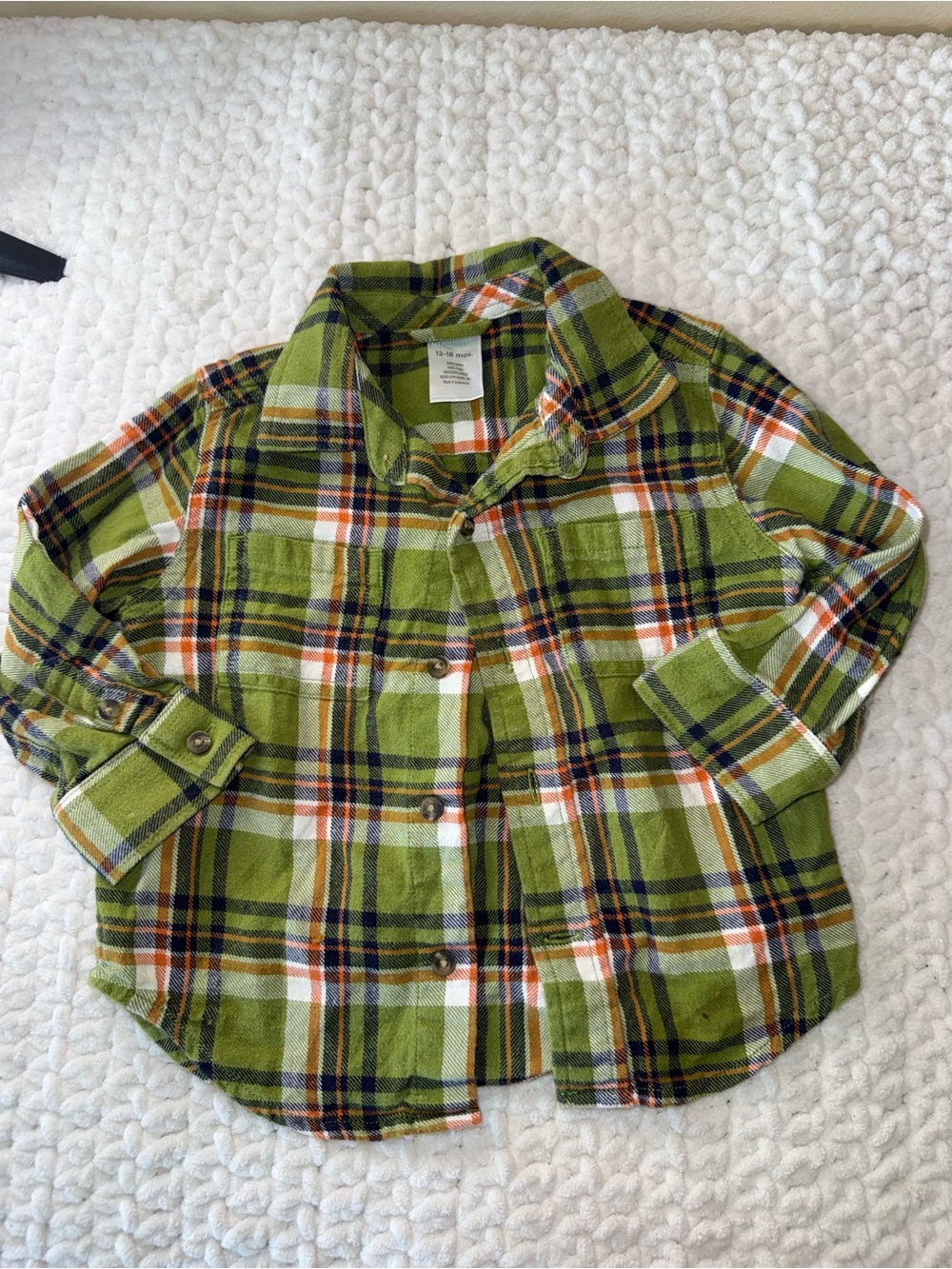 Gymboree Olive Green Plaid Button-Down Shirt with Orange & Navy Accents